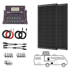 ACOPOWER 12V/24V 200W  Mono Solar RV Kits, 20A PWM Charge Controller (2x100w 20A)